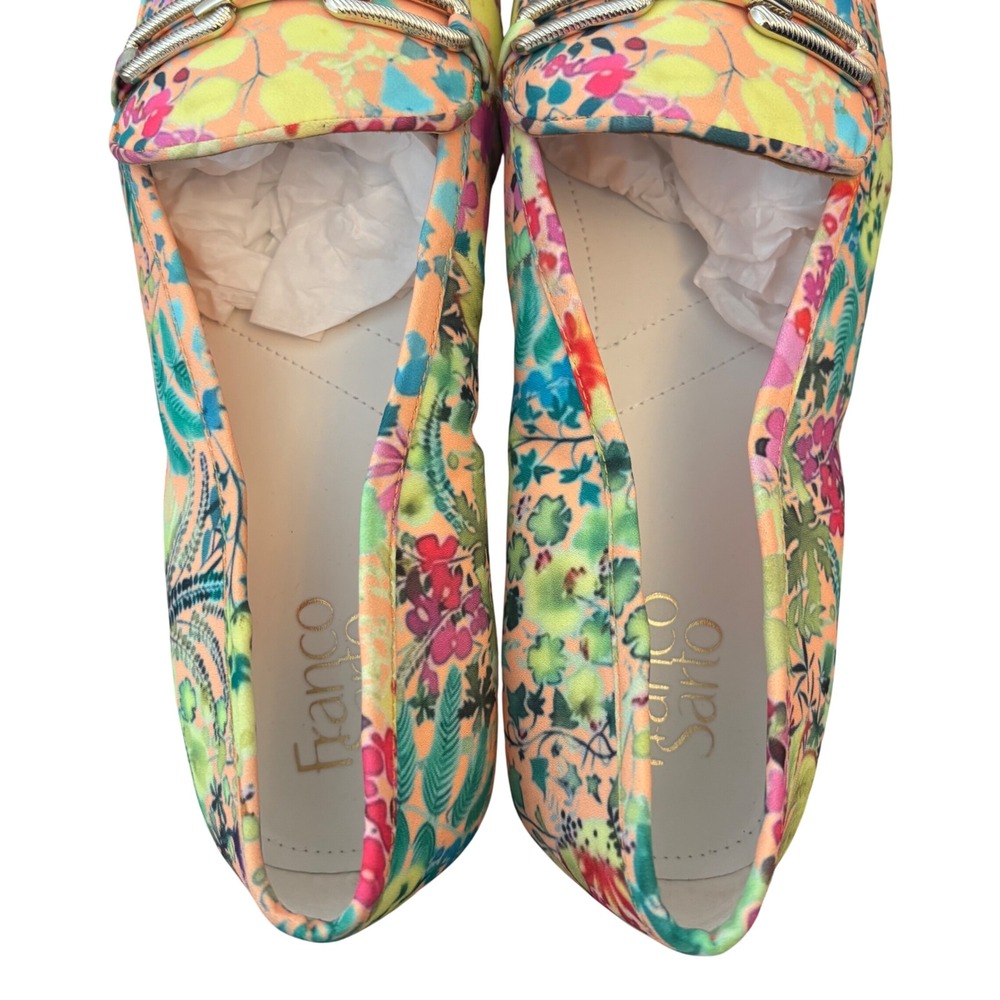 Franco Sarto Berola3 Womens Floral Fabric Loafers Gold Chain Multi Color 11M - Picture 8 of 12